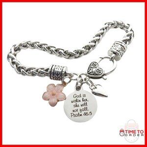 Psalm 46:5 Scripture Charm Bracelet 8" Cable Chain Lobster Claw